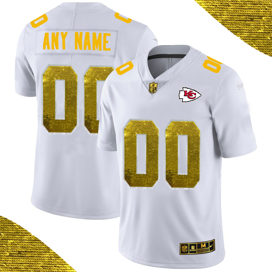 Men's Kansas City Chiefs ACTIVE PLAYER White Custom Gold Fashion Edition Limited Stitched Jersey